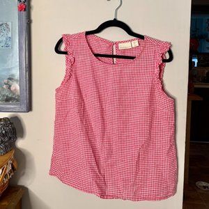 L,Cynthia Rowley,  gingham patterned/textured hot pink and white tank w ruffles
